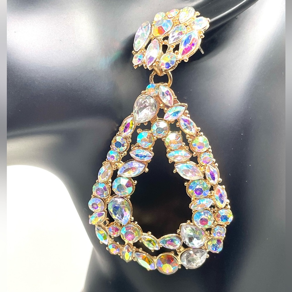 Iridescent Rhinestone Earrings - Picture 7 of 7
